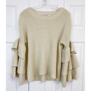 Alya beige tiered bell sleeve sweater knitted